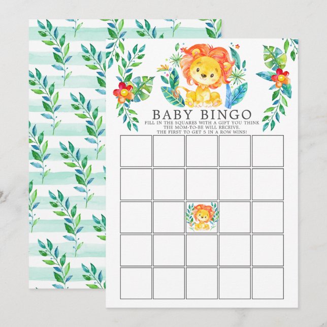 Invitation Jungle Lion BINGO Baby shower Jeu (Devant / Derrière)