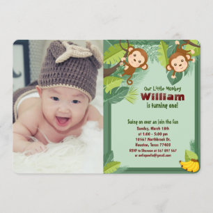 Invitation Jungle Monkey Safari Animal Boy Photo Anniversaire