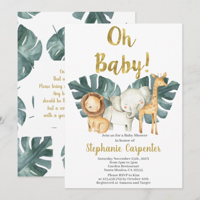 Invitation Jungle Oh Baby Safari Baby shower garçon Invitatio (Devant / Derrière)