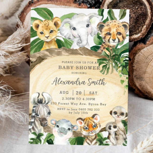 Invitation Jungle rustique Animaux Bois Baby shower de verdur (Créateur téléchargé)