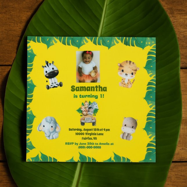 Invitation Jungle Safari 1st Birthday Cute Animal Theme (Créateur téléchargé)