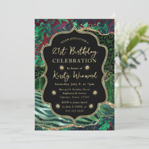 Invitation Jungle Safari Agate Vert et Accents Dorés Annivers