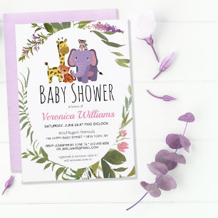 Invitation Jungle Safari Animaux Aquarelle Baby shower