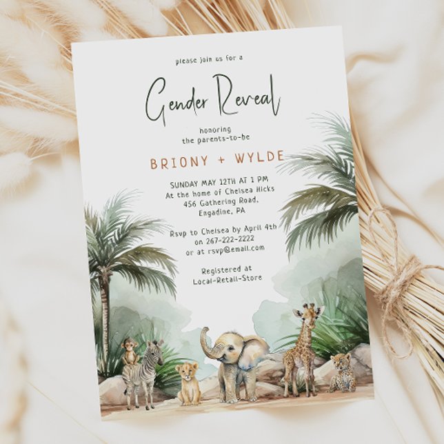 Invitation Jungle Safari Animaux Baby Genre Reveal (Créateur téléchargé)