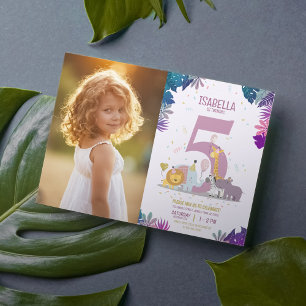 Invitation Jungle Safari Animaux Fille Photo Anniversaire