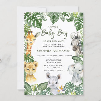 Invitation Jungle Safari Animaux garçon Baby shower Invitatio