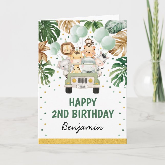 Invitation Jungle Safari Animaux Garçon Joyeux Anniversaire (Devant)
