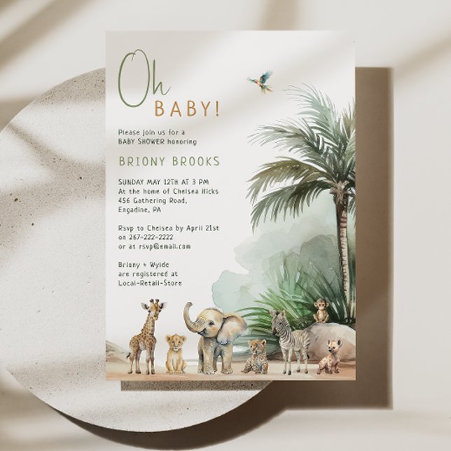 Invitation Jungle Safari Animaux Oh Bébé! Baby shower (Créateur téléchargé)
