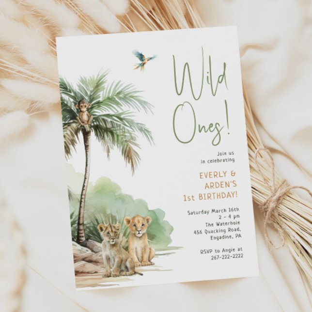 Invitation Jungle Safari Animaux "Sauvages" Twin Birthday (Créateur téléchargé)