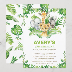 Invitation Jungle Safari Animaux Verdure Anniversaire Fête
