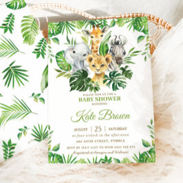 Invitation Jungle Safari Animaux Verdure Baby shower Garçon D