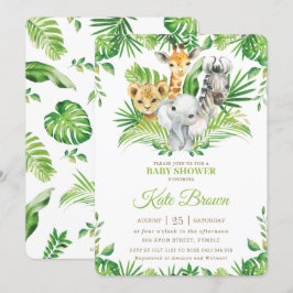 Invitation Jungle Safari Animaux Verdure Baby shower naturel