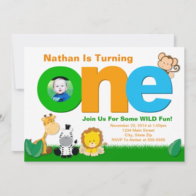 Invitation Jungle Safari Anniversaire Invitation, 1er Anniver (Devant)