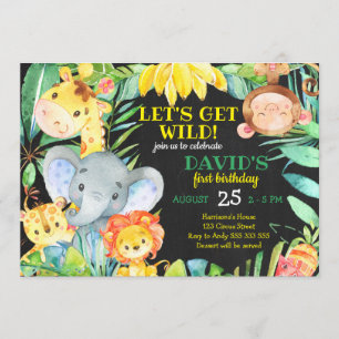Invitation Jungle Safari Aquarelle Cute Boy Premier Anniversa