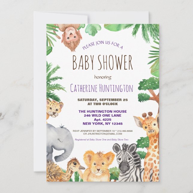Invitation Jungle Safari Baby shower animal Livres pour bébé (Devant)