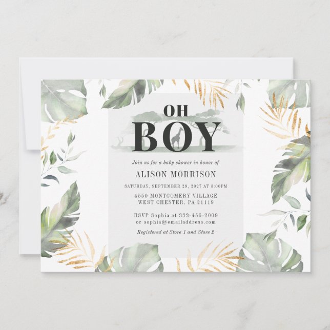 Invitation Jungle Safari Boy Giraffe Baby shower (Devant)