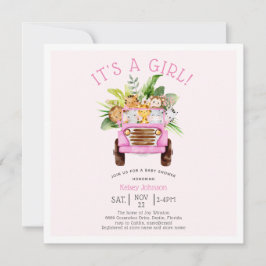 Invitation Jungle Safari Camion C'est une fille Baby shower r