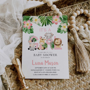 Invitation Jungle Safari C'est une fille Baby Shower Invitati