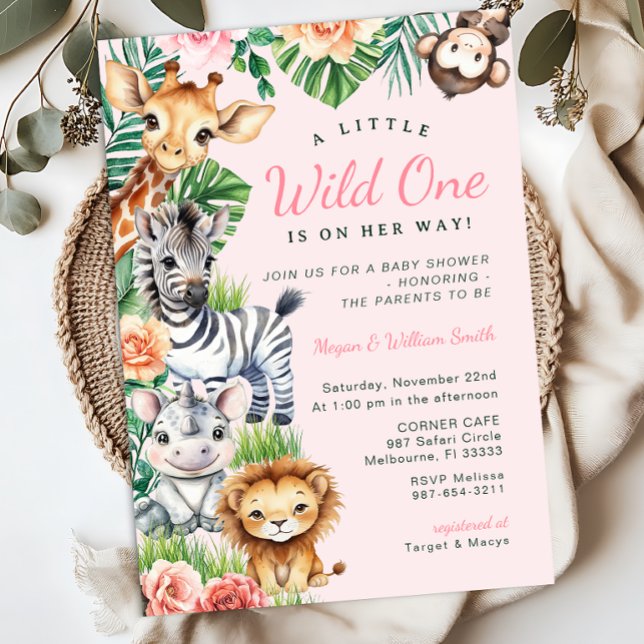 Invitation Jungle Safari fille Baby shower couples (Safari Themed Baby Shower Invitation)