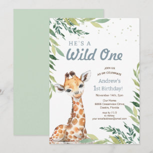 Invitation Jungle Safari Girafe Anniversaire Sauvage 1ère Fêt