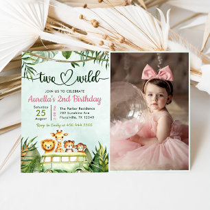 Invitation Jungle Safari Girl Two Wild 2nd Birthday Photo