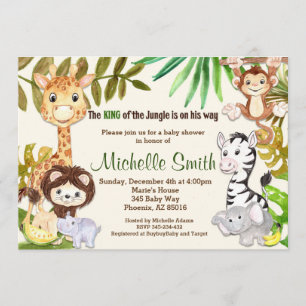 Invitation Jungle Safari Monkey Elephant Giraffe Baby shower