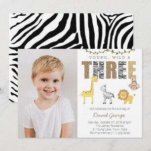 Invitation Jungle Safari Wild 3e fête d'anniversaire pour gar
