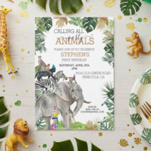 Invitation Jungle Safari Wild One Fête d'anniversaire Animaux