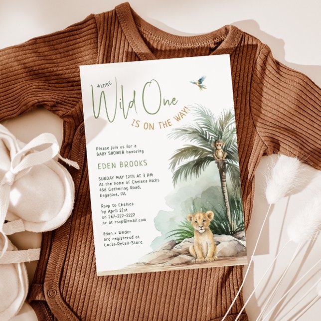 Invitation Jungle Safari Wild One Lion Baby shower (Créateur téléchargé)