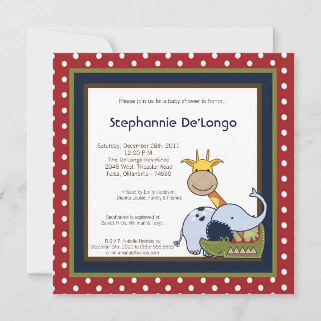 Invitation Jungle Temps Zoo Animaux Lio Baby shower Invitatio (Devant)