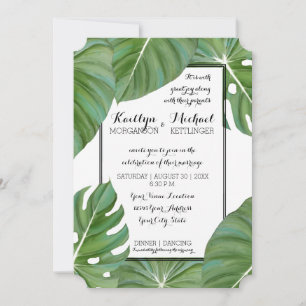 Invitation Jungle tropicale Moderne Feuille blanche Foliage C