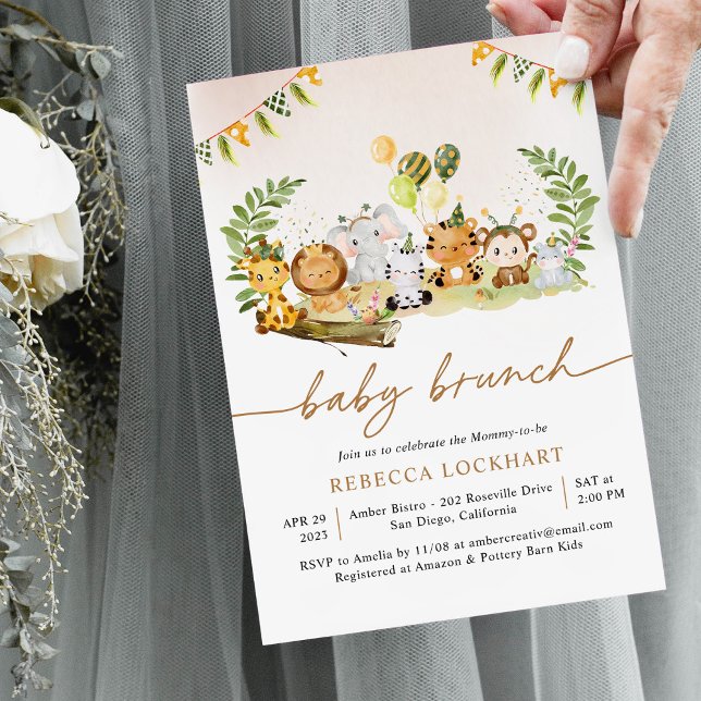 Invitation Jungle tropicale Safari Animaux Fille Bébé Brunch (Créateur téléchargé)