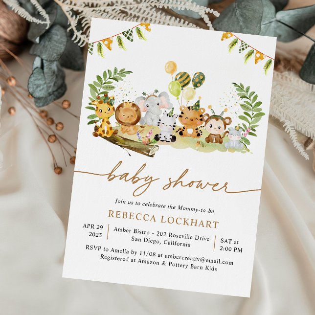 Invitation Jungle tropicale Safari Baby shower animal Neutre (Créateur téléchargé)