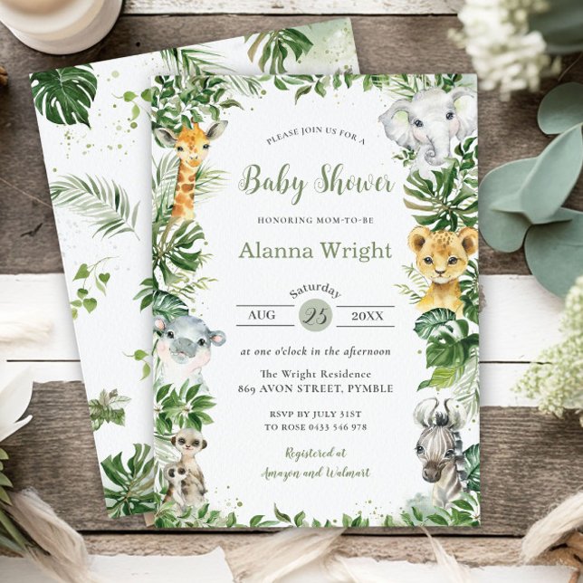 Invitation Jungle verdoyante Safari Animaux Baby shower Garço (Créateur téléchargé)