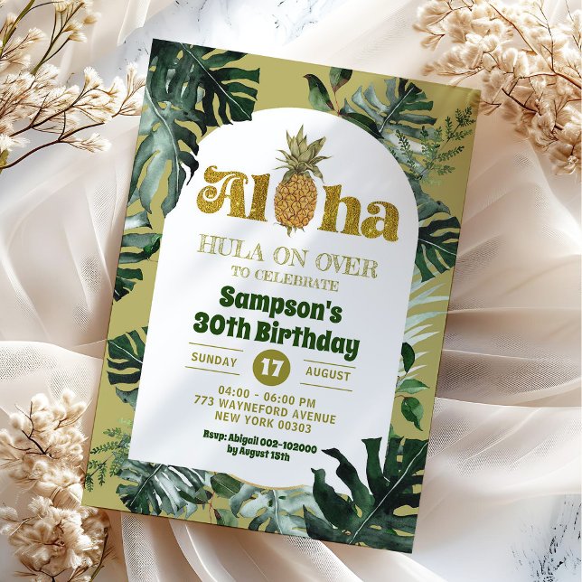 Invitation Jungle Vert Tropical Aloha Anniversaire de l'anana (Créateur téléchargé)