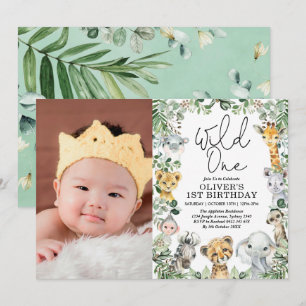 Invitation Jungle Wild One Green Safari 1er anniversaire Phot