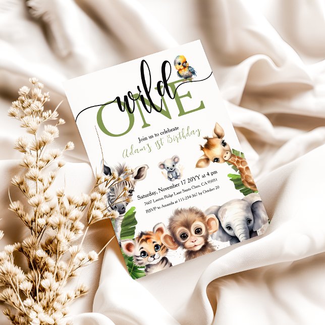 Invitation Jungle Wild One Safari animal premier anniversaire (Créateur téléchargé)