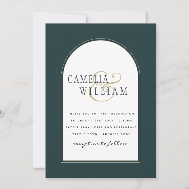 Invitation Juniper Green Gold Mariage moderne INVITE QR Code (Devant)