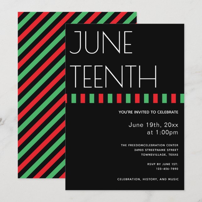 Invitation Junte 19rouge noir vert liberté verticale (Devant / Derrière)