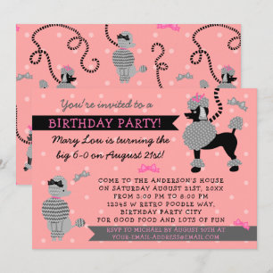 Invitation Jupe de caniche rétro rose noir les années 50 fête
