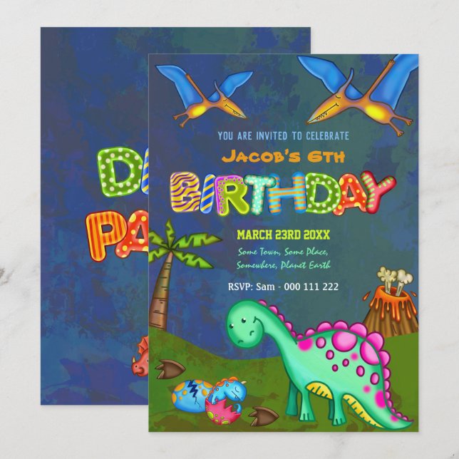 Invitation Jurassic Dinosaur fête d'anniversaire Enfants Célé (Devant / Derrière)