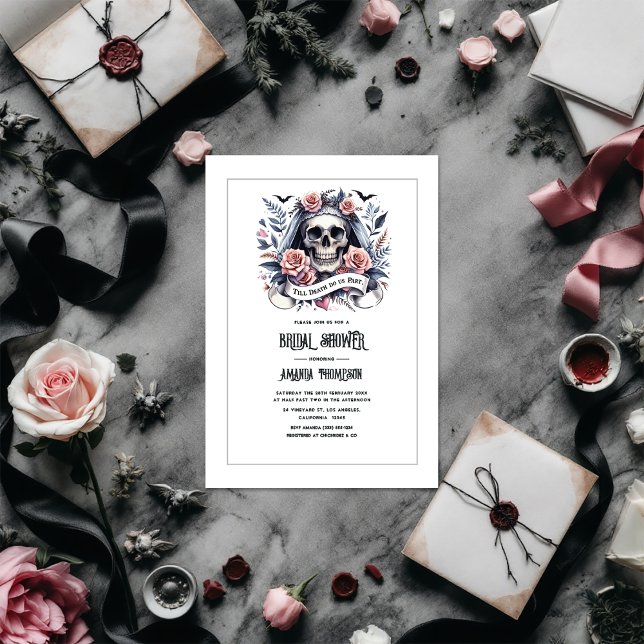 Invitation "Jusqu'à ce que la mort nous sépare" Fête des mari ("Till Death Do Us Part" Gothic Bridal Shower Invitation)