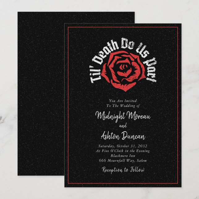 Invitation Jusqu'à ce que la mort nous sépare Rose noir Maria (Devant / Derrière)