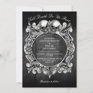 Invitation Jusqu'à la mort Crânes gothiques Mariage de bois n