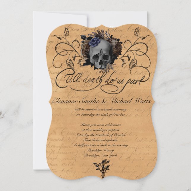 Invitation Jusqu'à la mort de nous part Mariage crâne floral (Devant)