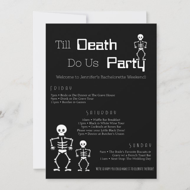 Invitation Jusqu'à la mort Do us Party Bachelorette Itinérair (Devant)
