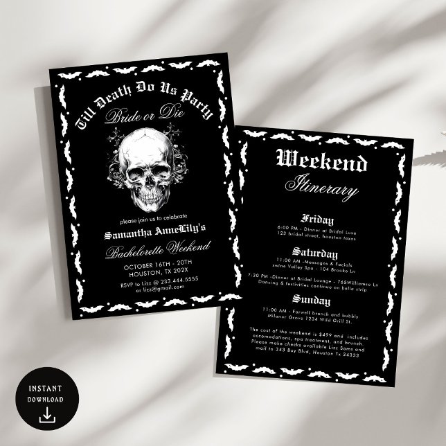 Invitation Jusqu'à la mort Fêtes-nous crâne Bachelorette Part (Créateur téléchargé)