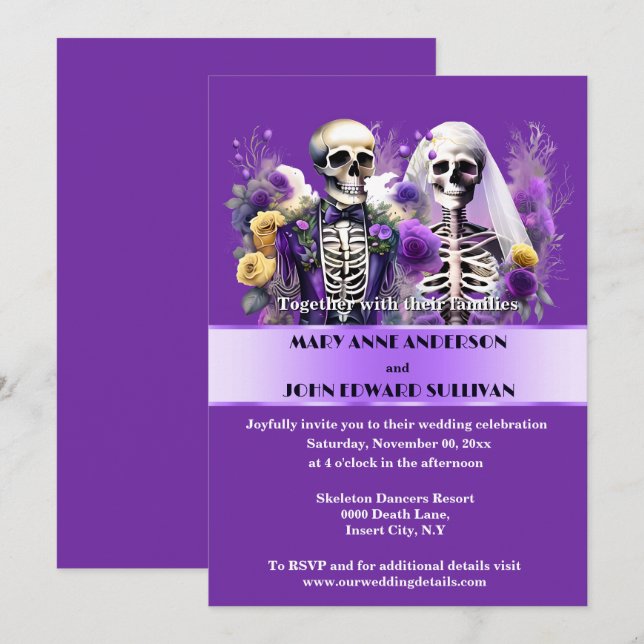 Invitation Jusqu'à la mort nous séparons violet jaune rose ma (Devant / Derrière)