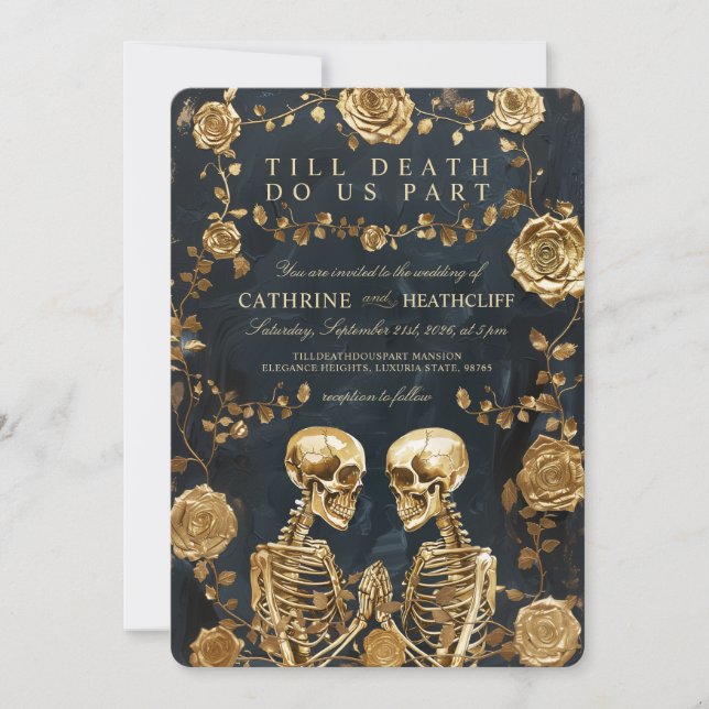 Invitation JUSQU'À MORT - Esquisses d'or et Mariage Rose (Devant)