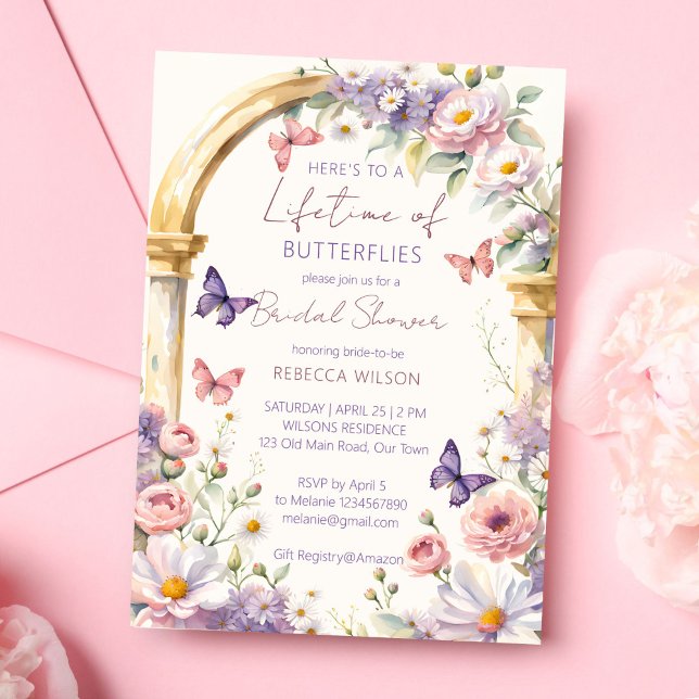 Invitation Jusqu'à une vie de papillons nuptiale printanière  (To a lifetime of butterflies spring summer garden bridal shower invitation template digital download)